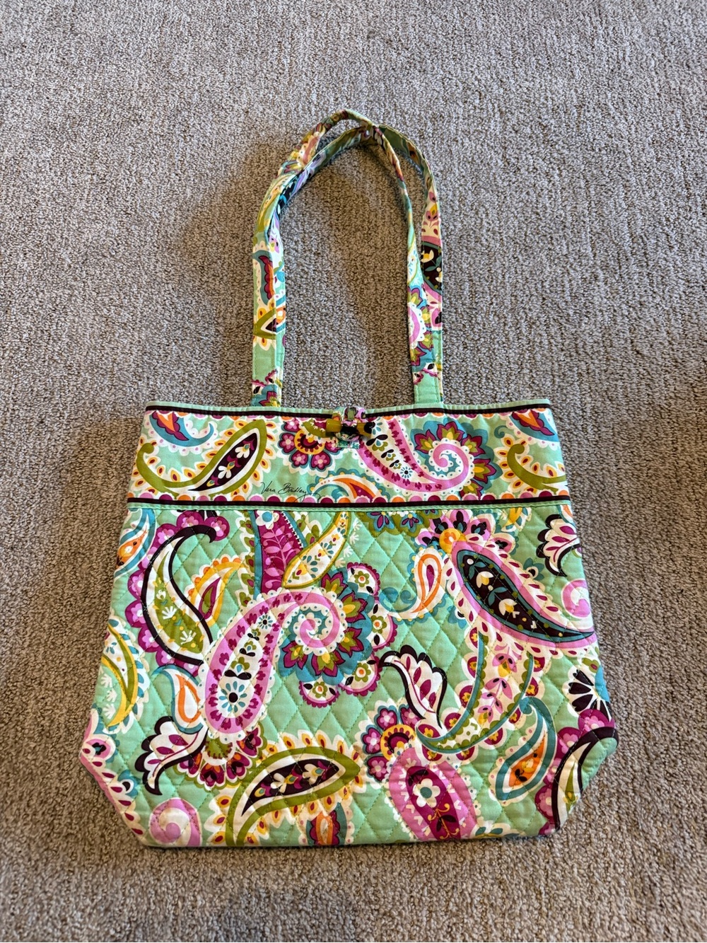 Vera Bradley Quilted Paisley Shoulder Tote in Mint, Pink, Green